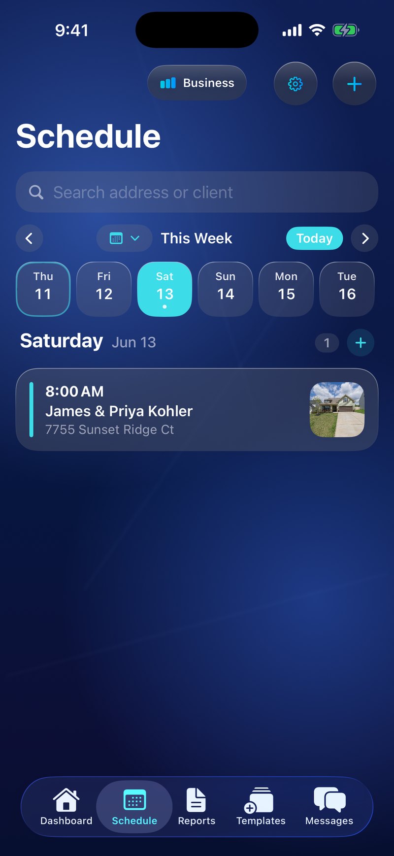 InspectrPlus schedule with a week calendar of upcoming inspections